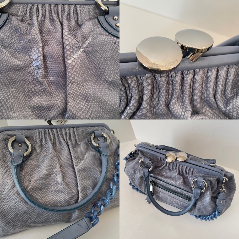 Marc Jacobs Smoke Blue Snakeskin Embossed Stam Resort Hand Bag - Picture 16 of 16